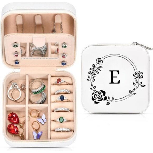 Personalized Embroidery Initial Letter "E" Canvas Tote Bag & FREE Jewelry Box - Picture 3 of 5
